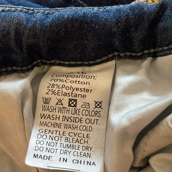 Gored Embroidered Floral Sunshine Stretch Blue Jeans Flare Denim Boho Pants 1XL - Picture 6 of 6